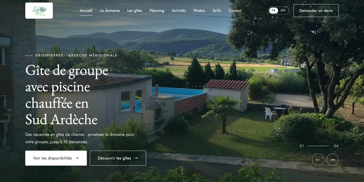 Page d'accueil du site du gîte Le Petit Vialto